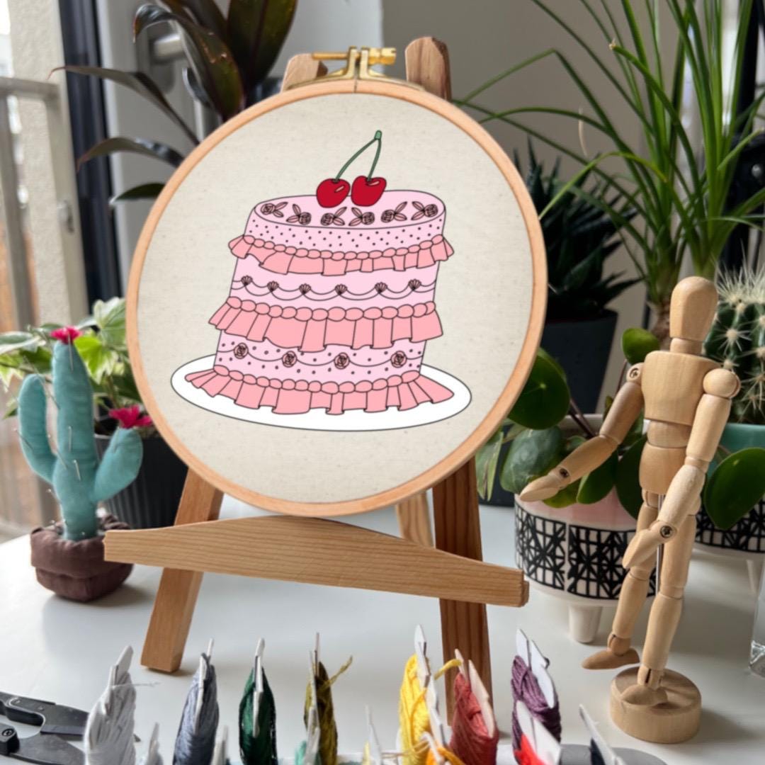 Cherry Ruffle Cake - Hand Embroidery Pattern (PDF) faimyxstitch.com
