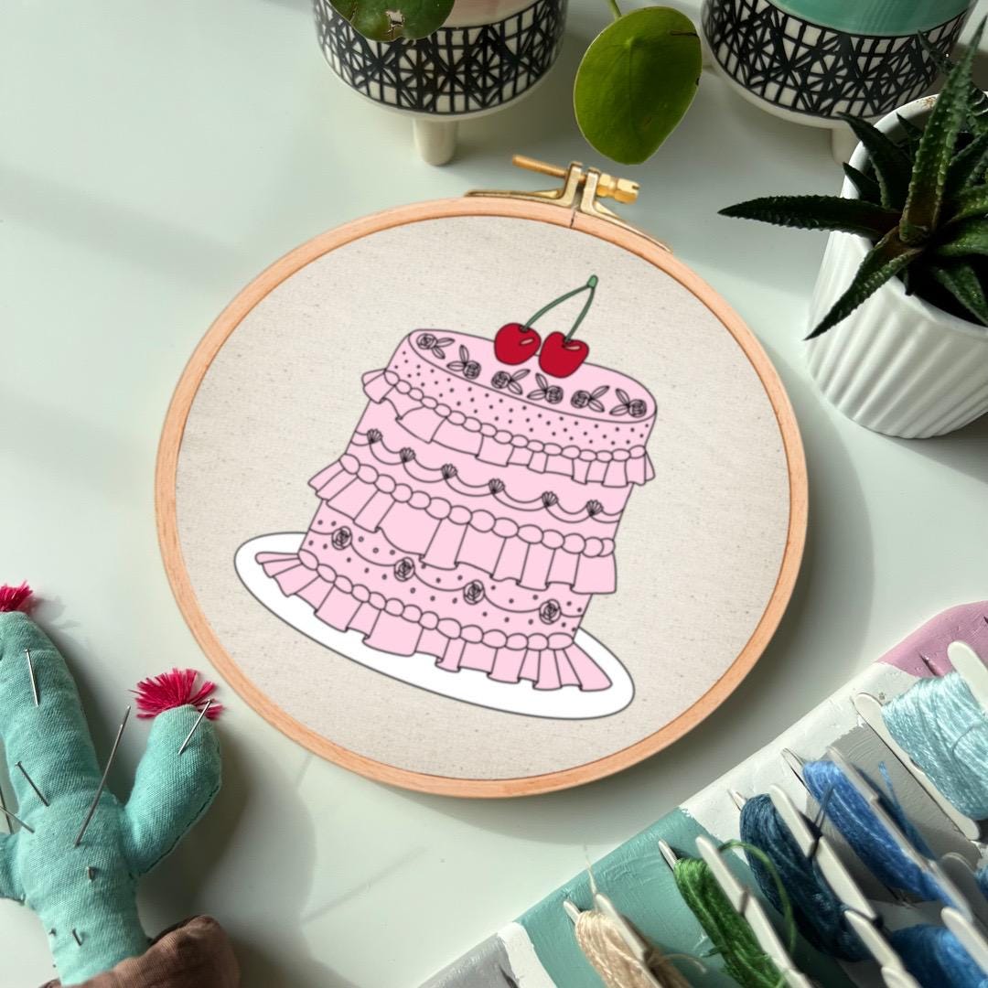 Cherry Ruffle Cake - Hand Embroidery Pattern (PDF)