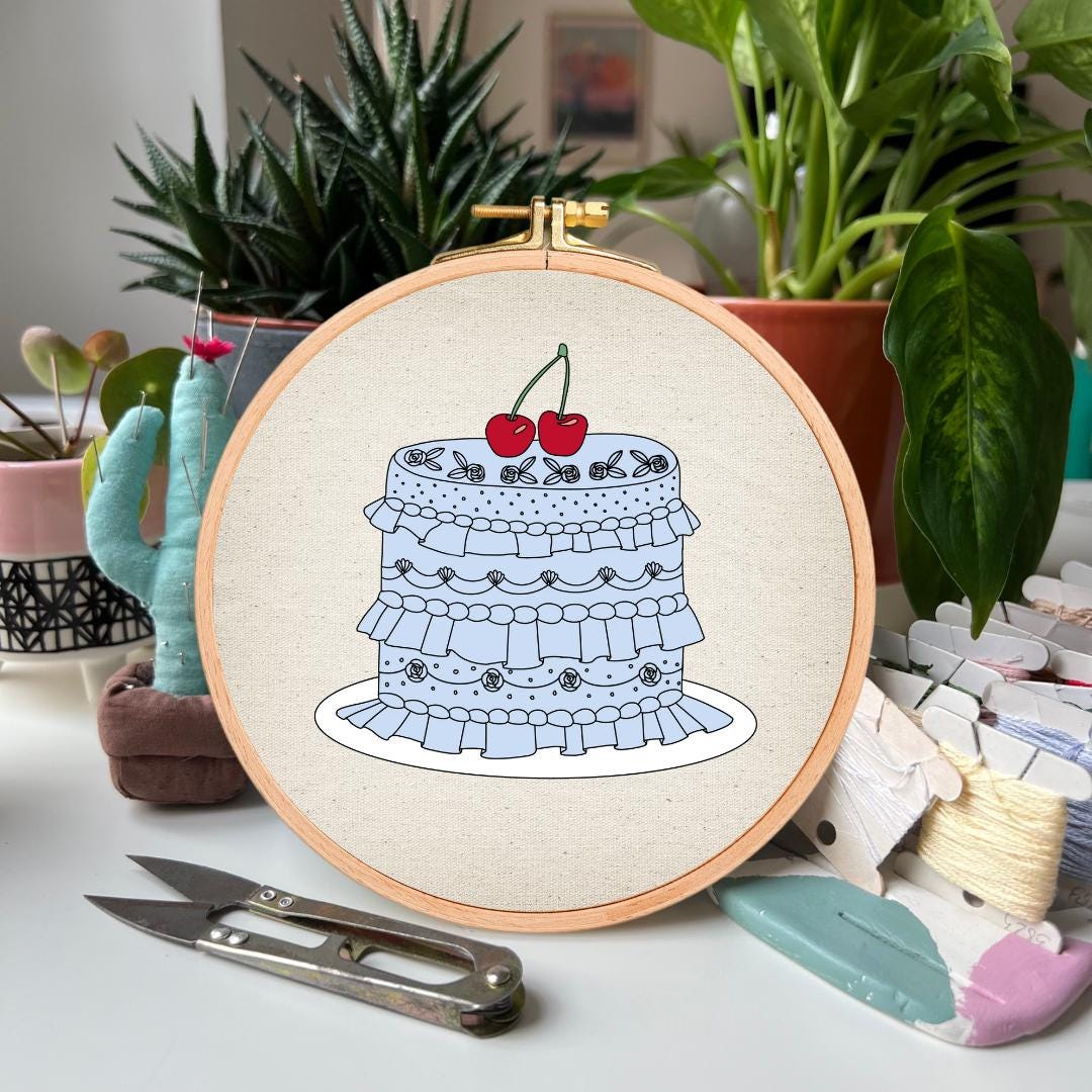 Cherry Ruffle Cake - Hand Embroidery Pattern (PDF)