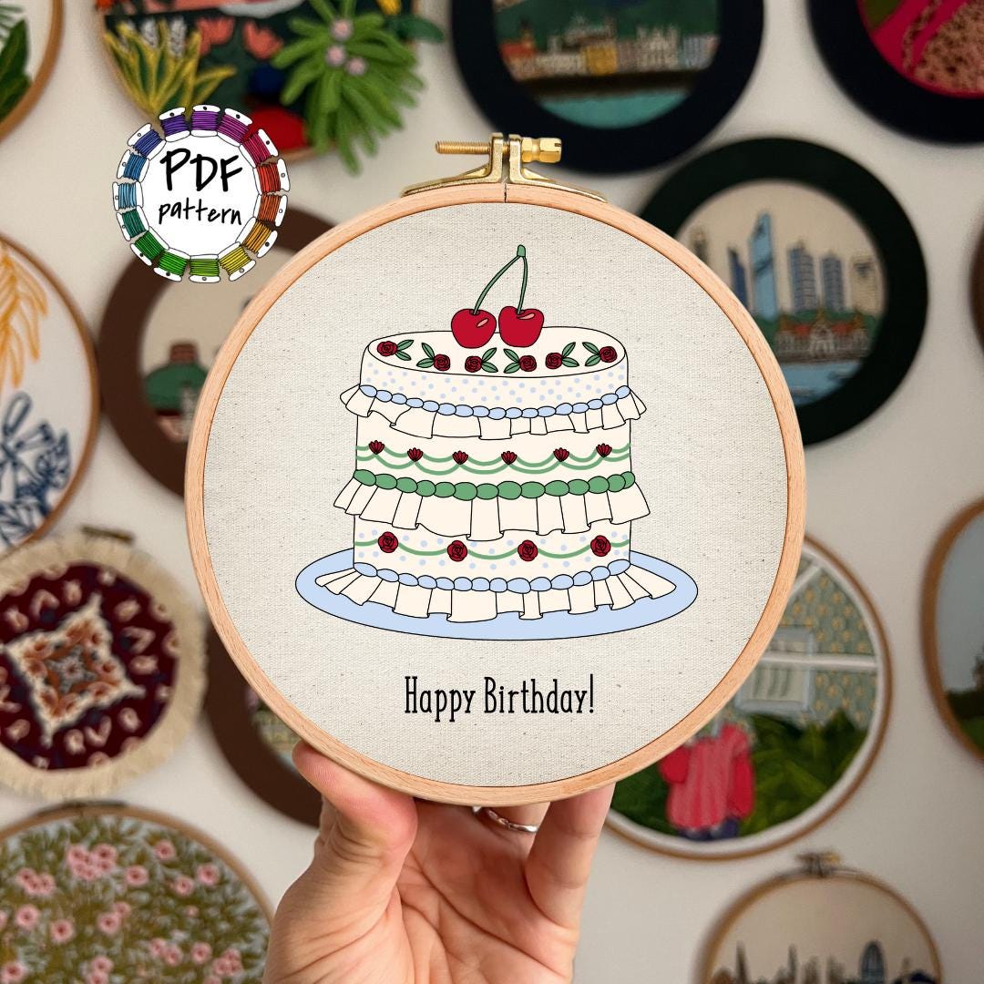 Cherry Ruffle Cake - Hand Embroidery Pattern (PDF)