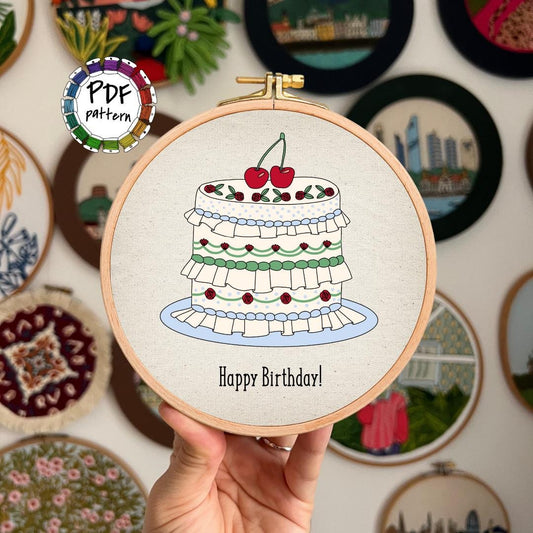 Cherry Ruffle Cake - Hand Embroidery Pattern (PDF) faimyxstitch.com