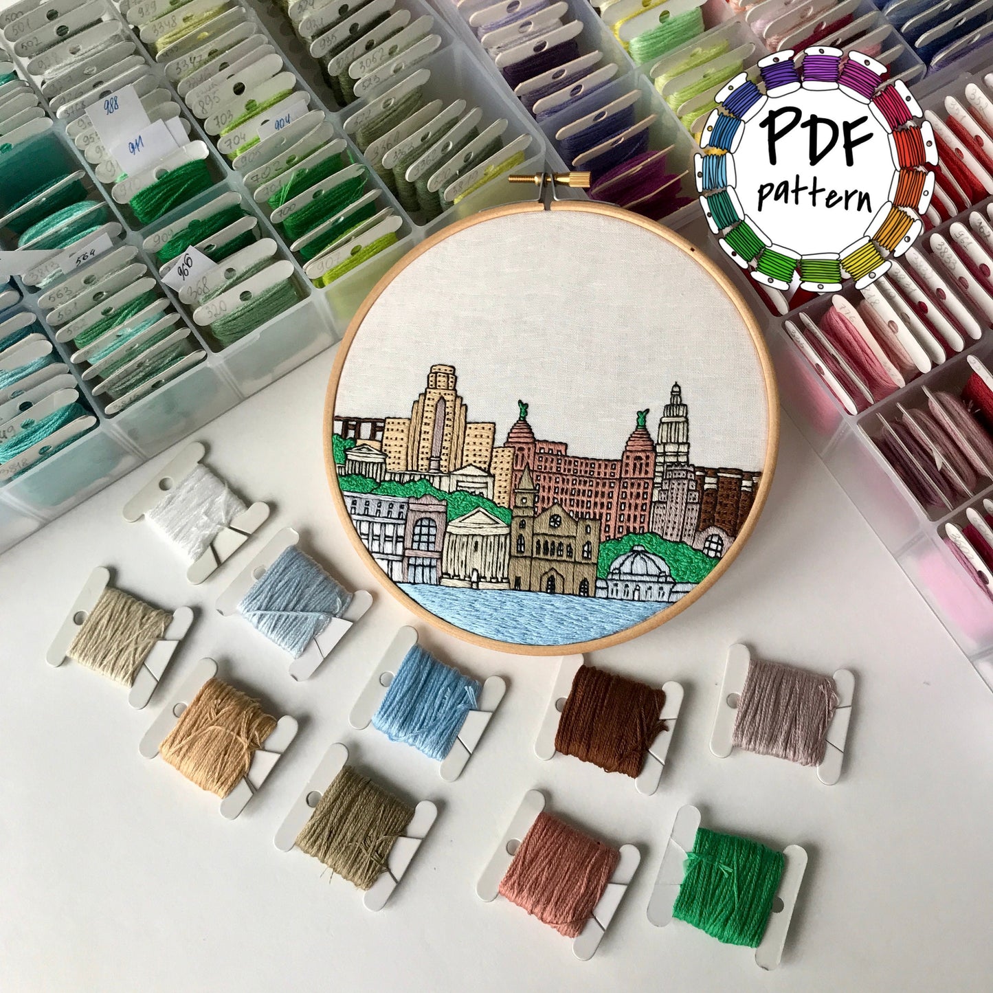 Buffalo, NY, Cityscape - Hand Embroidery Pattern (PDF)