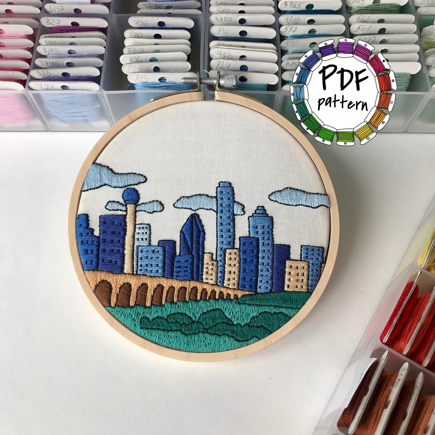 Dallas, TX, Cityscape - Hand Embroidery Pattern (PDF)