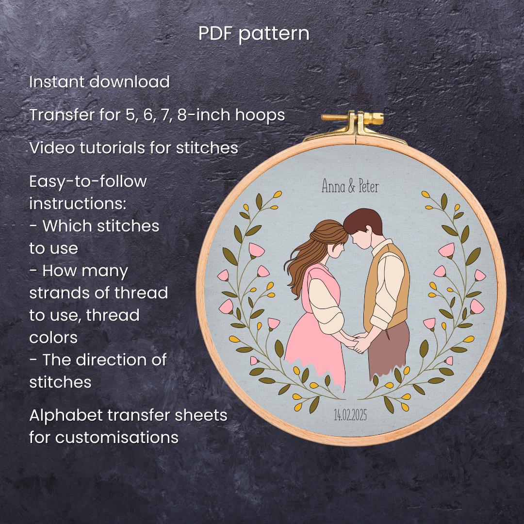 Customizable Romantic Couple - Hand Embroidery Pattern (PDF)