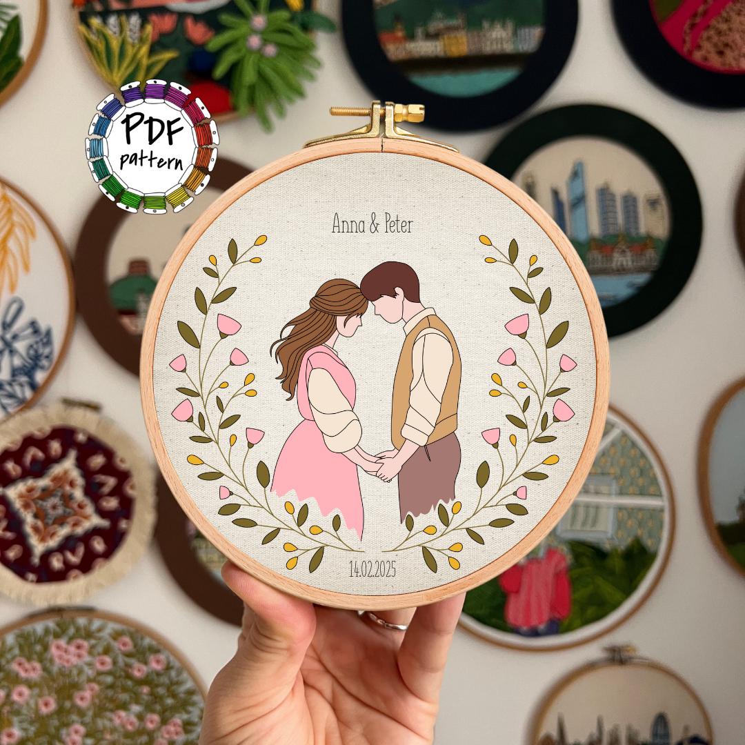 Customizable Romantic Couple - Hand Embroidery Pattern (PDF)