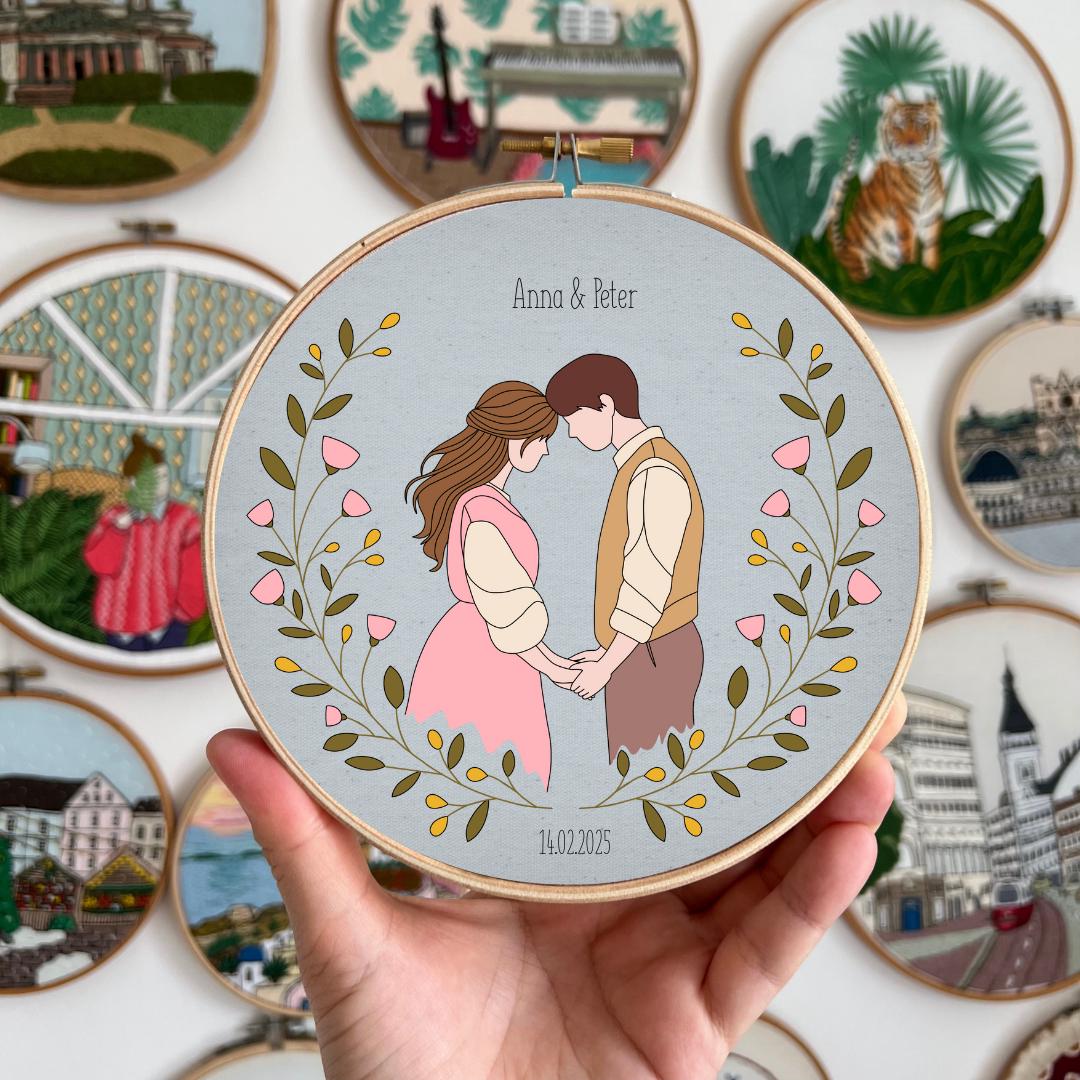 Customizable Romantic Couple - Hand Embroidery Pattern (PDF)