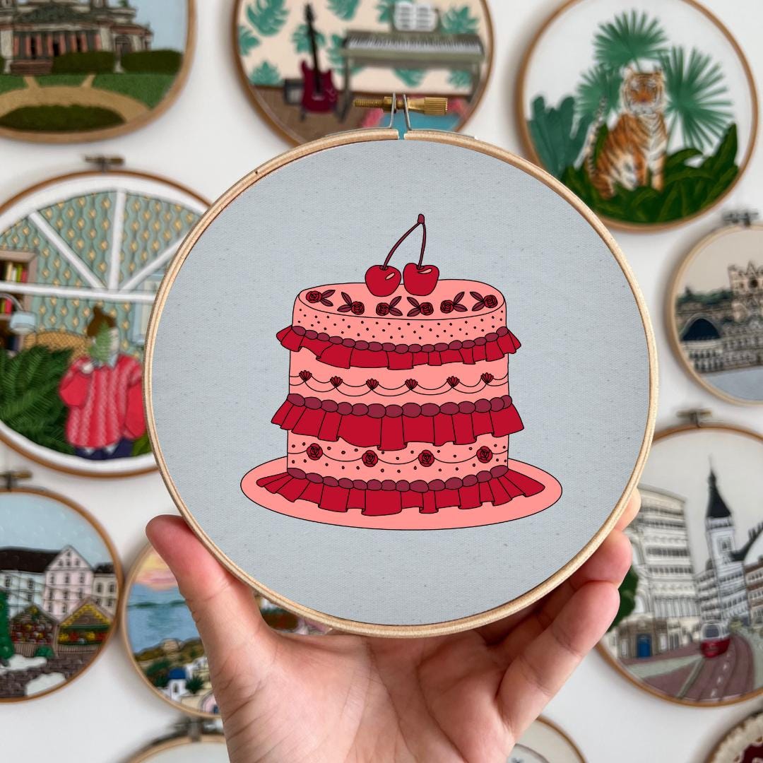 Cherry Ruffle Cake - Hand Embroidery Pattern (PDF)