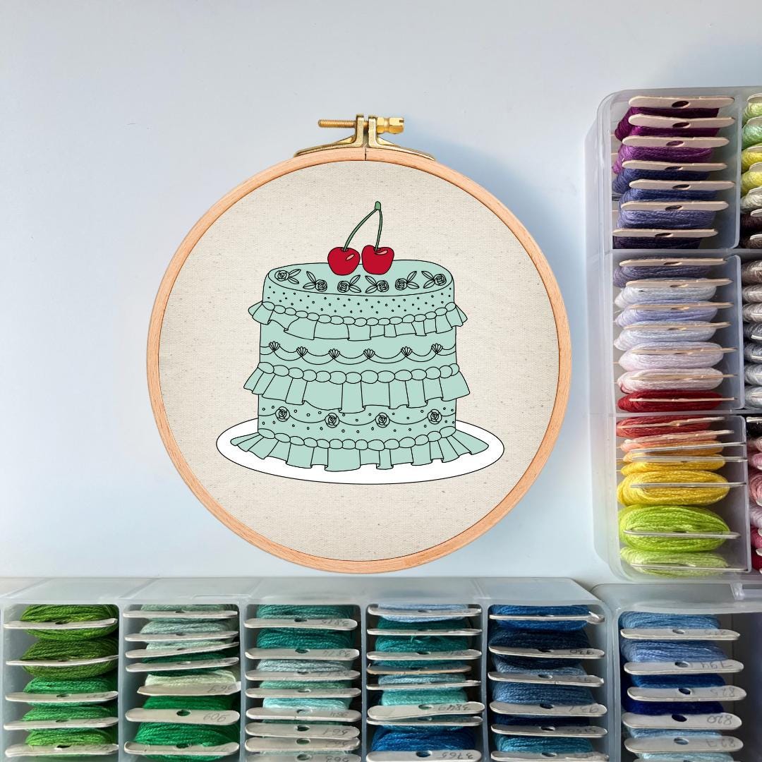 Cherry Ruffle Cake - Hand Embroidery Pattern (PDF)