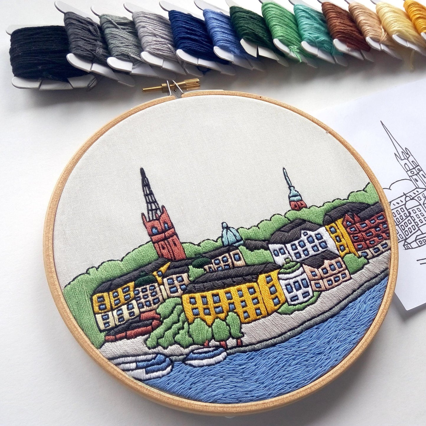 Stockholm, Sweden, Cityscape - Hand Embroidery Pattern (PDF)