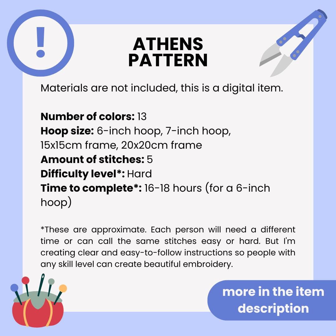 Athens, Greece, Landmarks - Hand Embroidery Pattern (PDF)