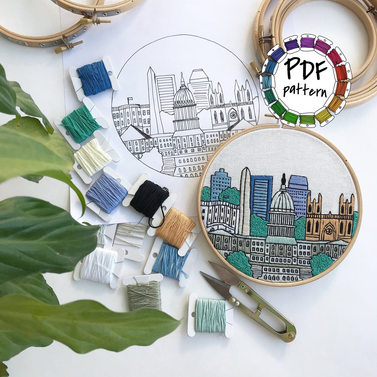 Washington DC, United States, Cityscape - Hand Embroidery Pattern (PDF)