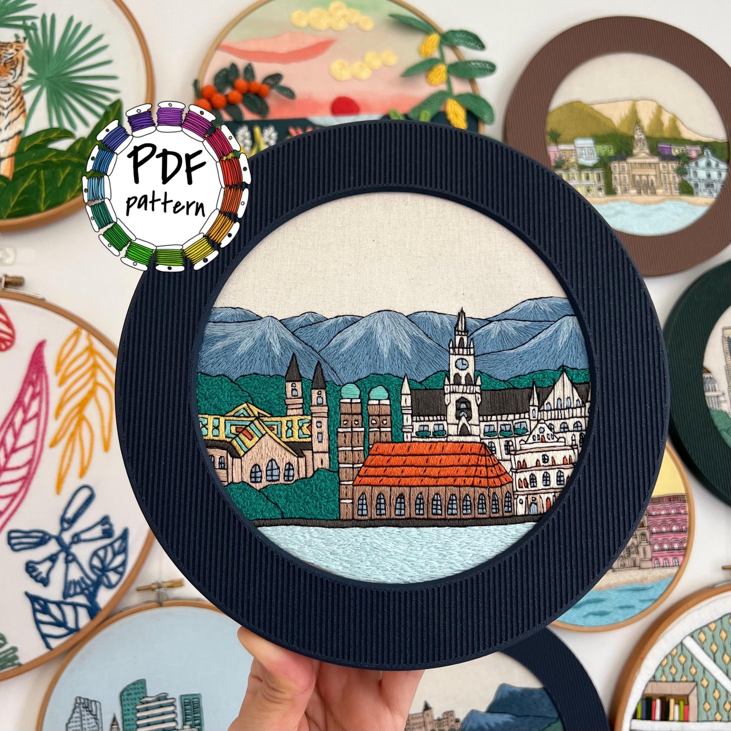 Munich, Germany, Cityscape - Hand Embroidery Pattern (PDF)