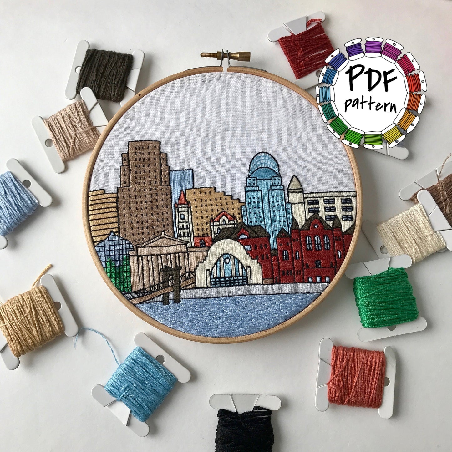 Cincinnati, OH, Cityscape - Hand Embroidery Pattern (PDF)