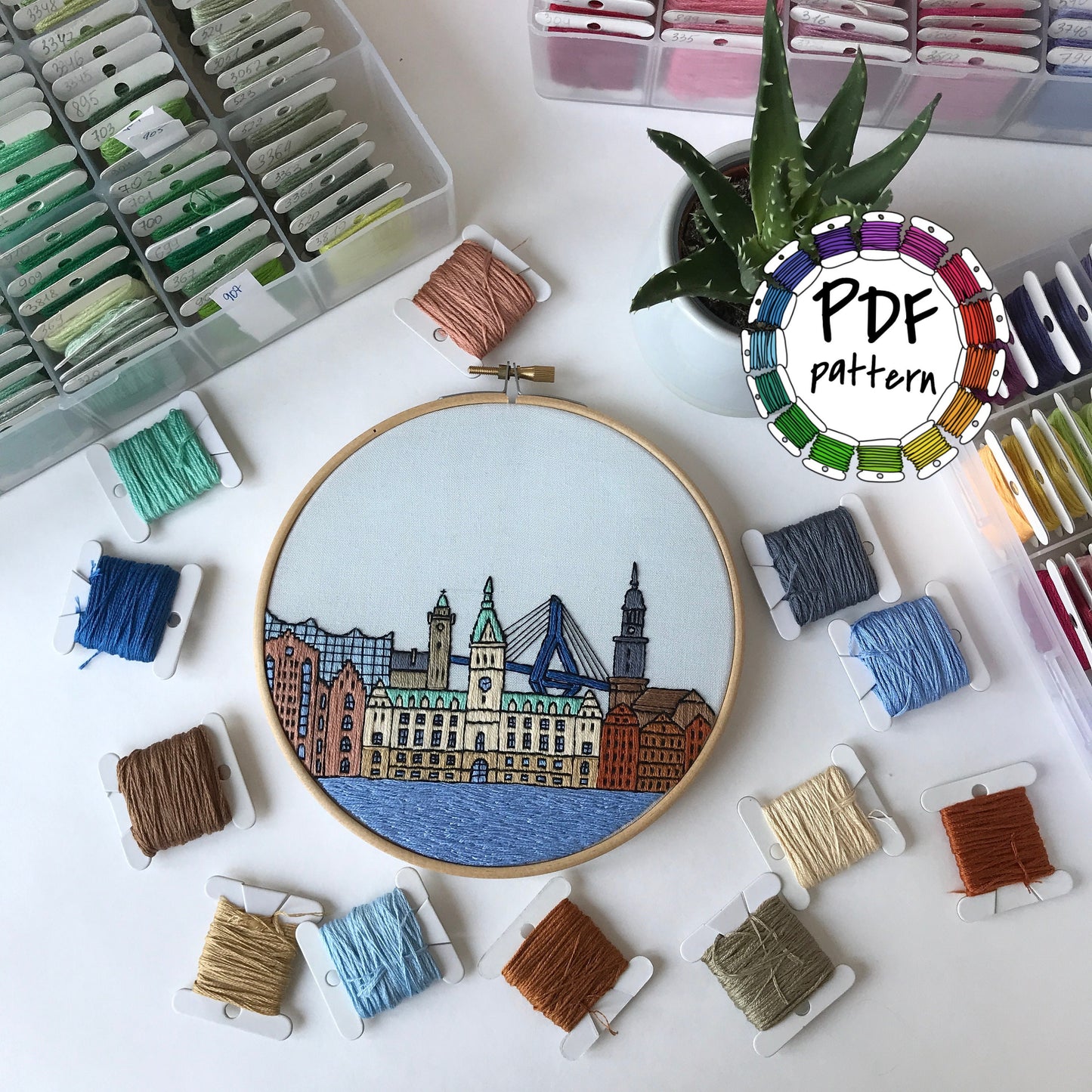 Hamburg, Germany, Cityscape - Hand Embroidery Pattern (PDF)