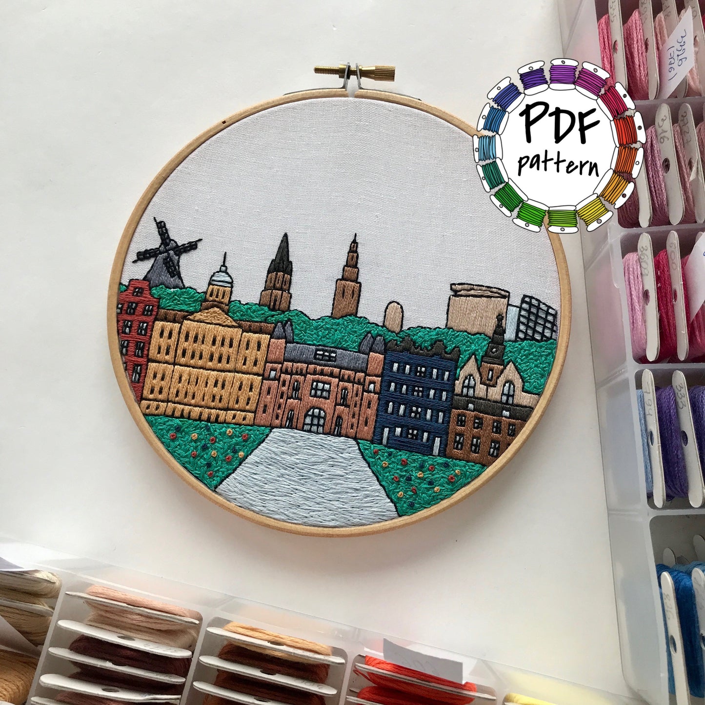 Amsterdam, Netherlands, Cityscape - Hand Embroidery Pattern (PDF)
