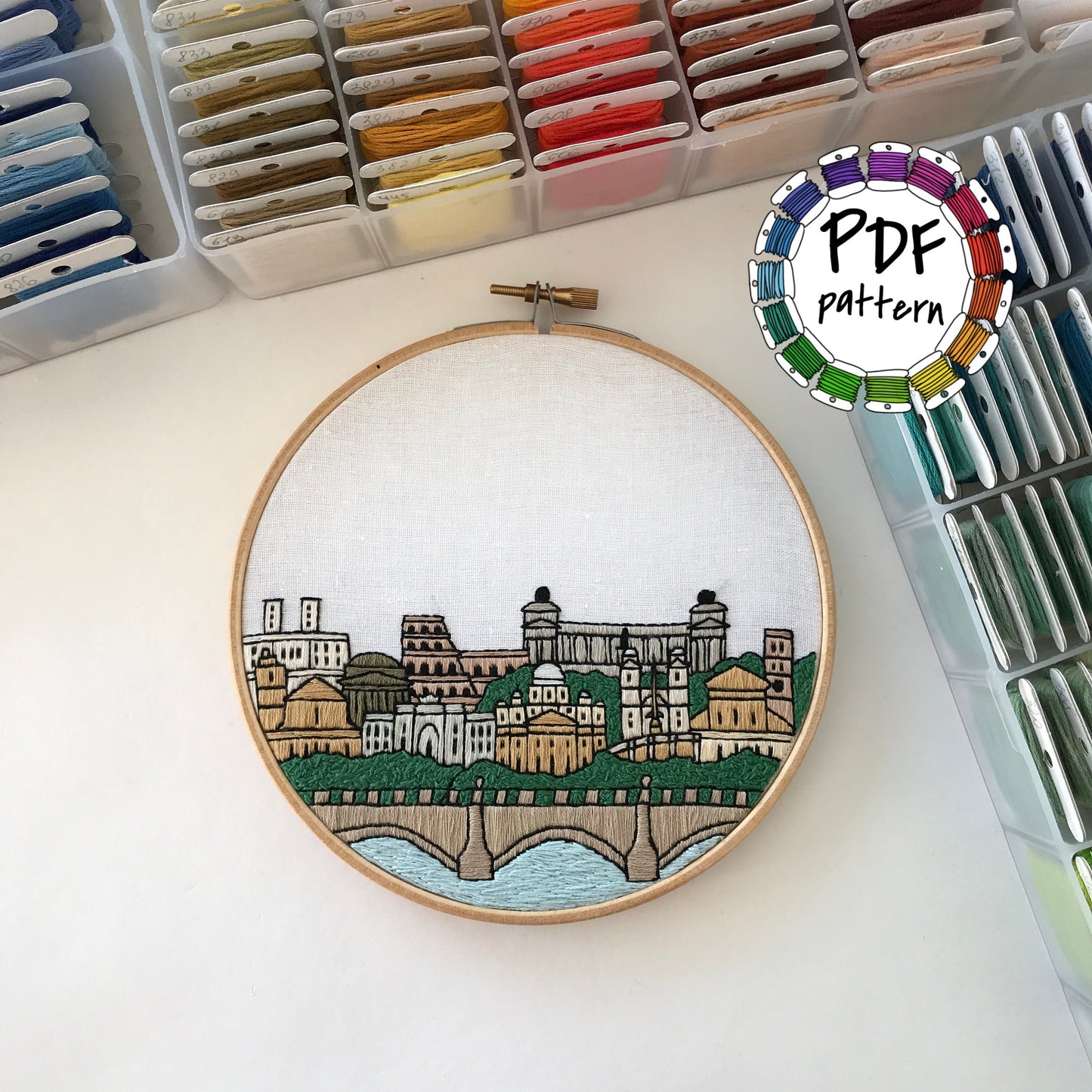 Rome, Italy, Landmarks - Hand Embroidery Pattern (PDF)
