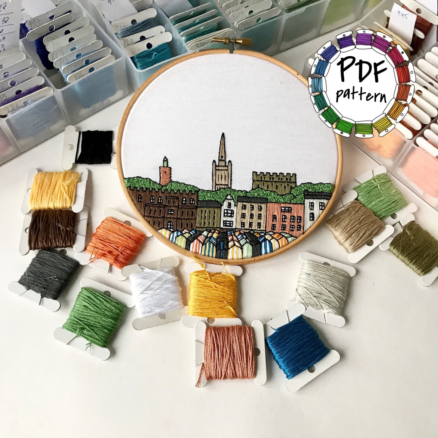 Norwich, United Kingdom, Cityscape - Hand Embroidery Pattern (PDF)