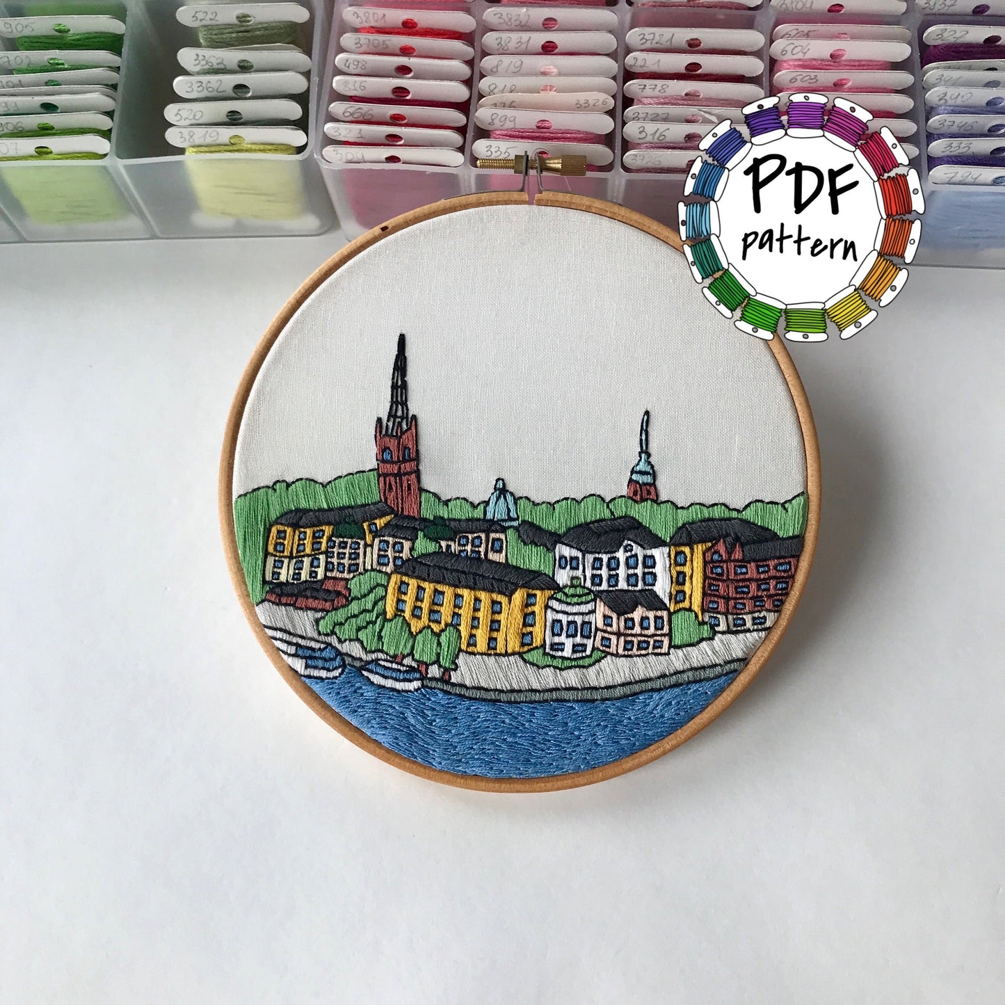 Stockholm, Sweden, Cityscape - Hand Embroidery Pattern (PDF)