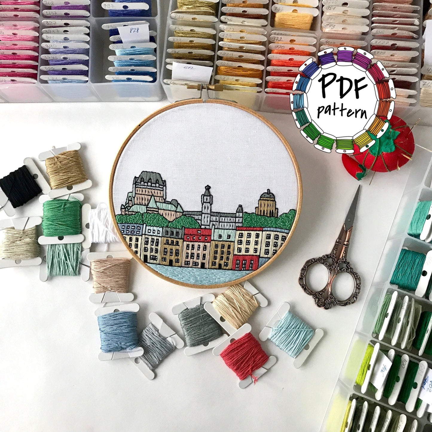 Quebec, Canada, Landmarks - Hand Embroidery Pattern (PDF)
