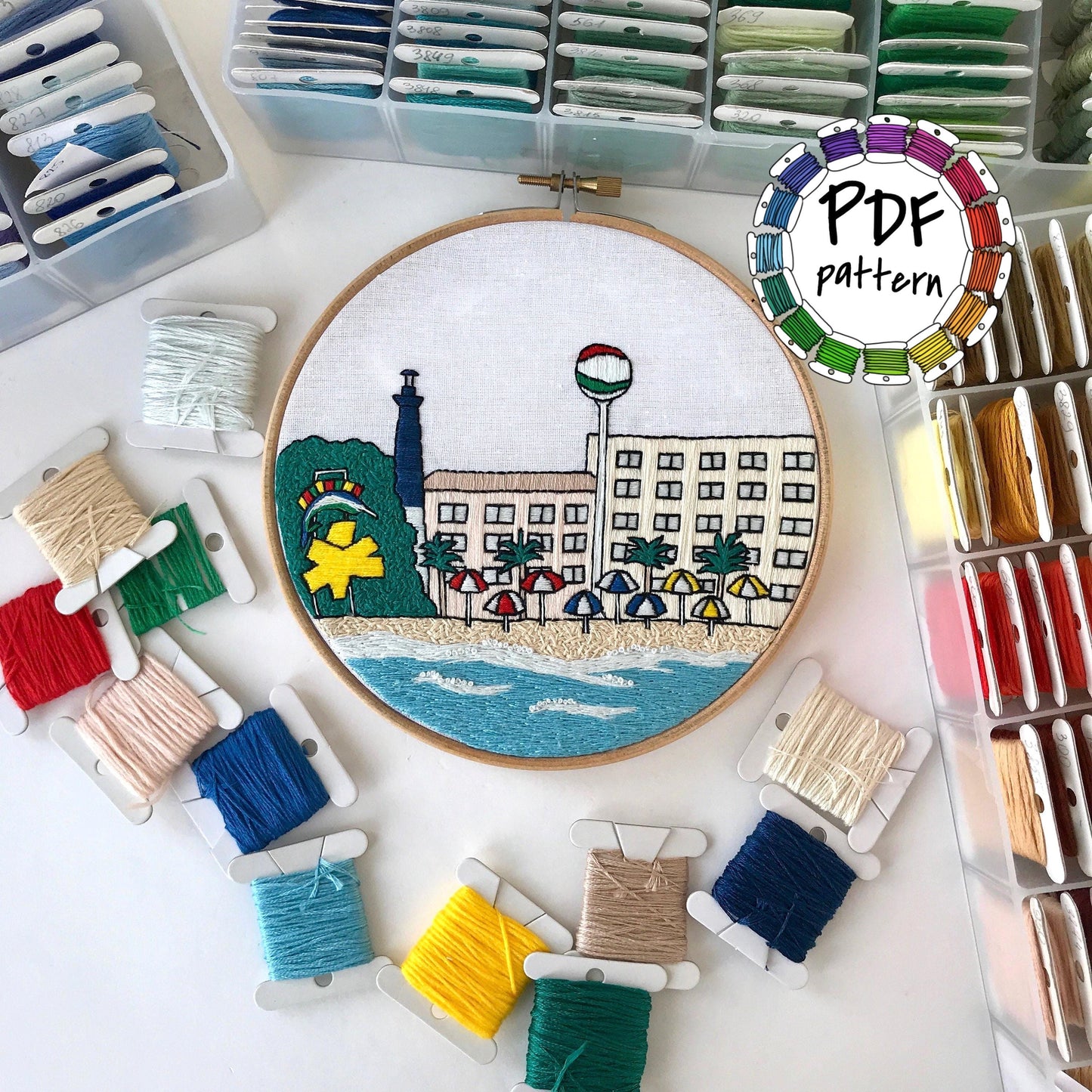 Pensacola Beach, FL, Seascape - Hand Embroidery Pattern (PDF)