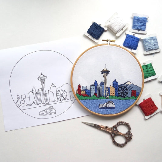 Seattle, WA, Skyline - Hand Embroidery Pattern (PDF)