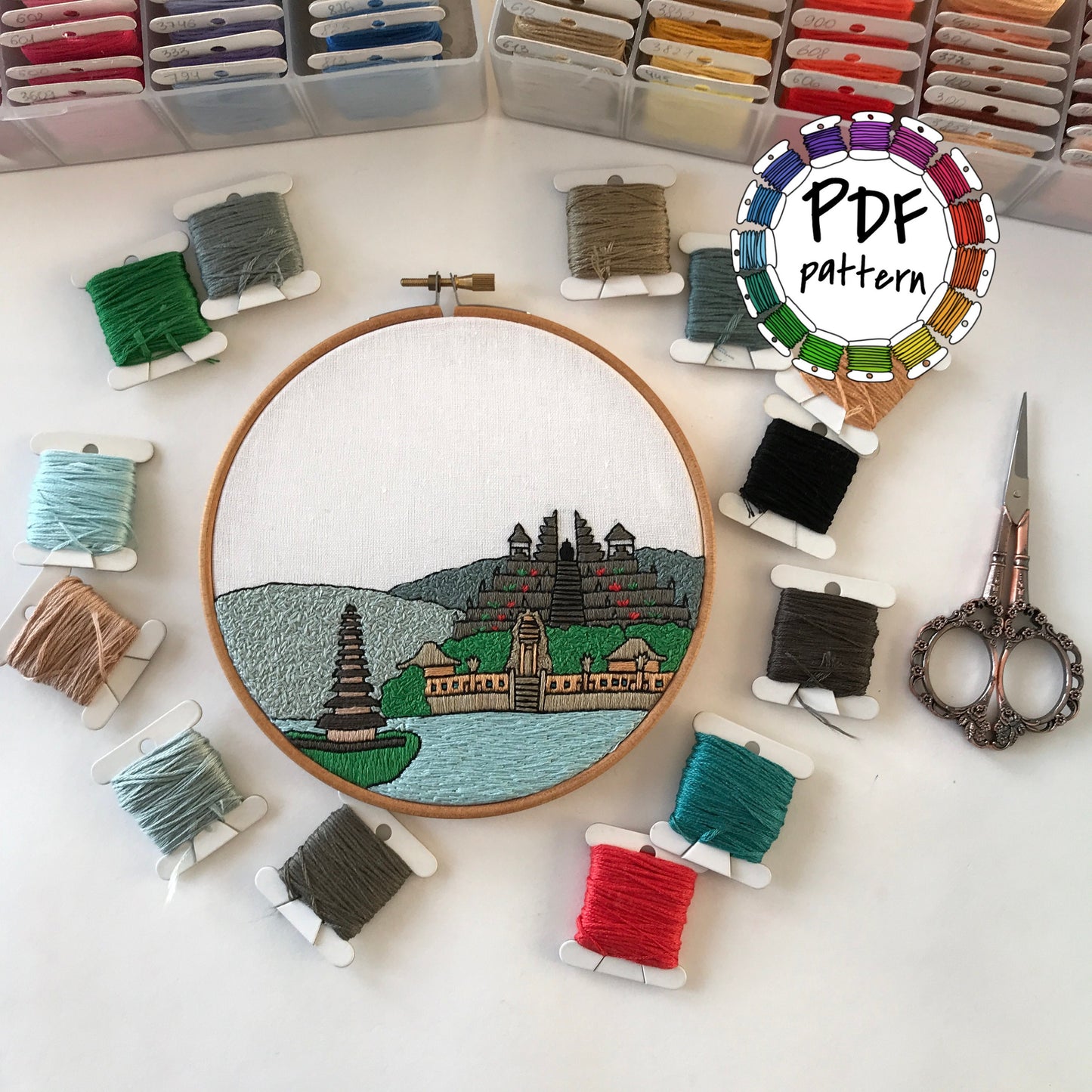 Bali, Indonesia, Landscape - Hand Embroidery Pattern (PDF)