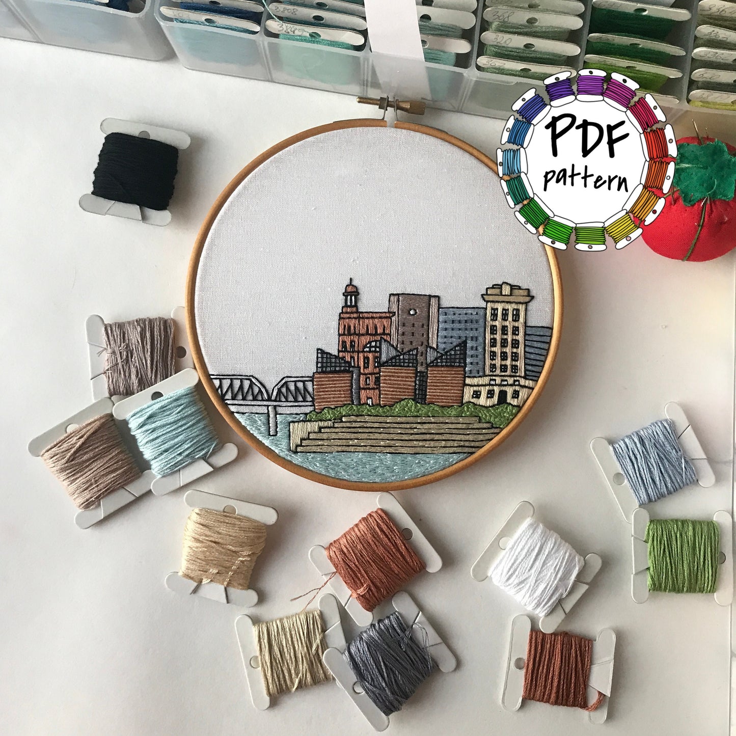 Chattanooga, TN, Cityscape - Hand Embroidery Pattern (PDF)