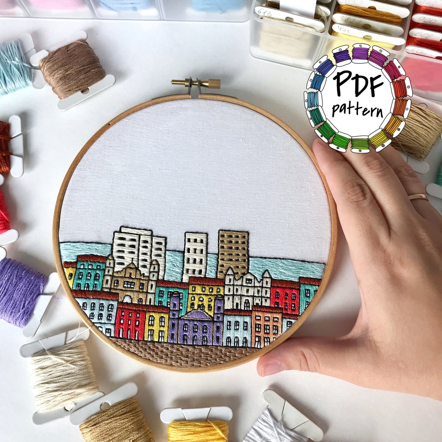 Salvador da Bahia, Brazil, Cityscape - Hand Embroidery Pattern (PDF)