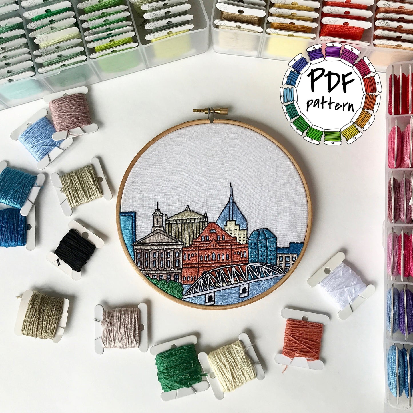 Nashville, TN, Cityscape - Hand Embroidery Pattern (PDF)