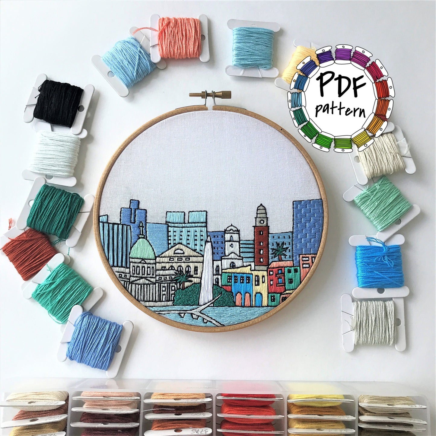 Buenos Aires, Argentina, Cityscape - Hand Embroidery Pattern (PDF)