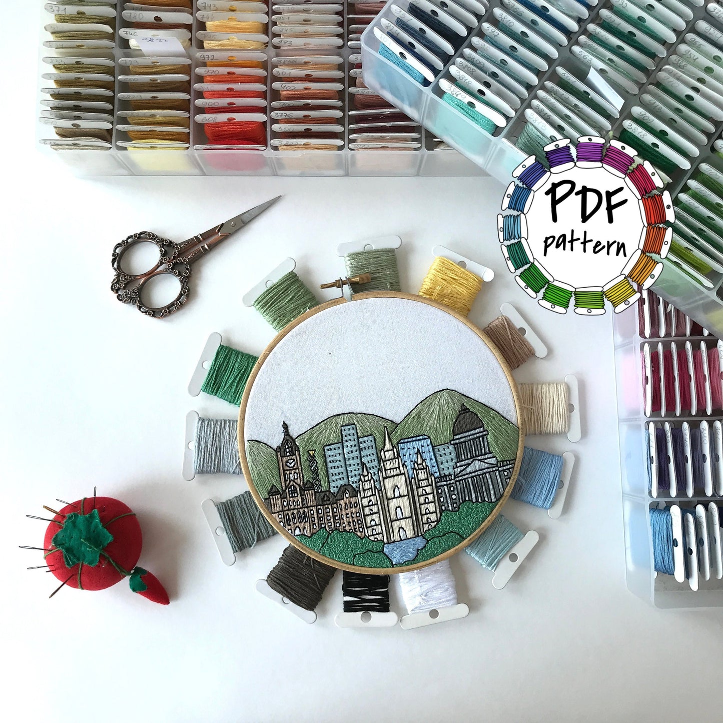Salt Lake City, UT, Skyline - Hand Embroidery Pattern (PDF)