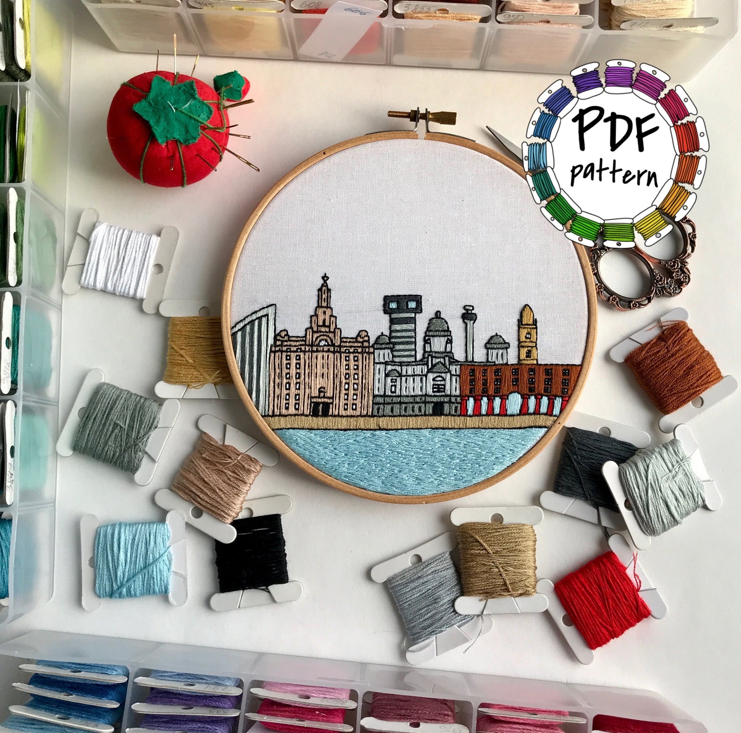 Liverpool, United Kingdom, Cityscape - Hand Embroidery Pattern (PDF)