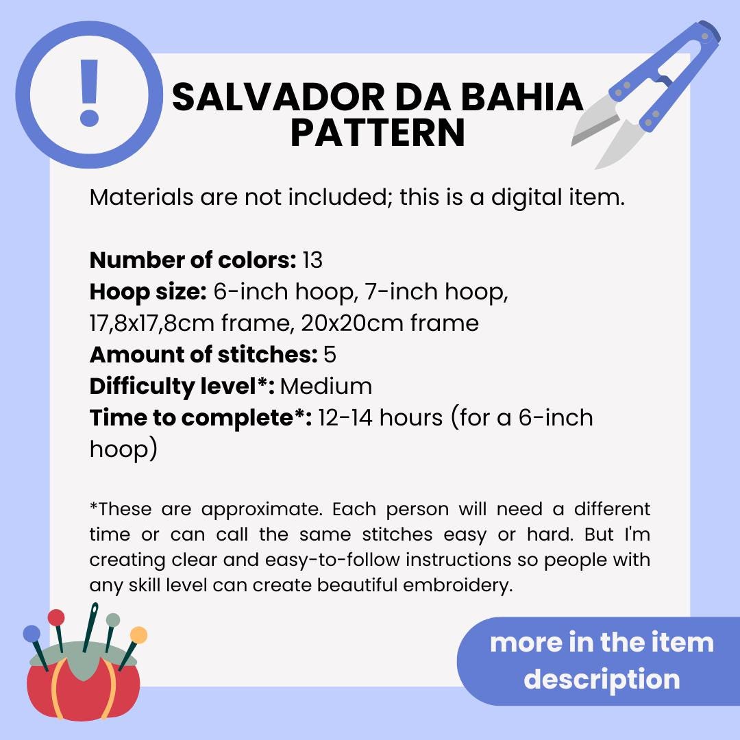 Salvador da Bahia, Brazil, Cityscape - Hand Embroidery Pattern (PDF)