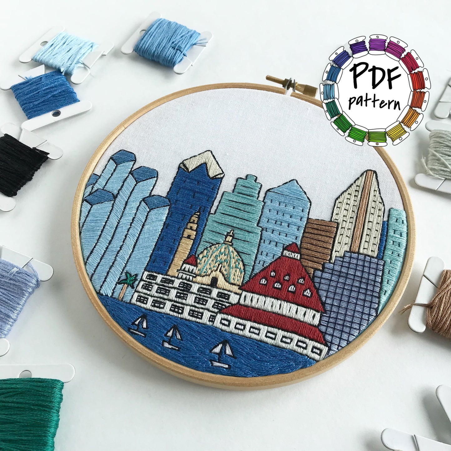 San Diego, CA, Cityscape - Hand Embroidery Pattern (PDF)