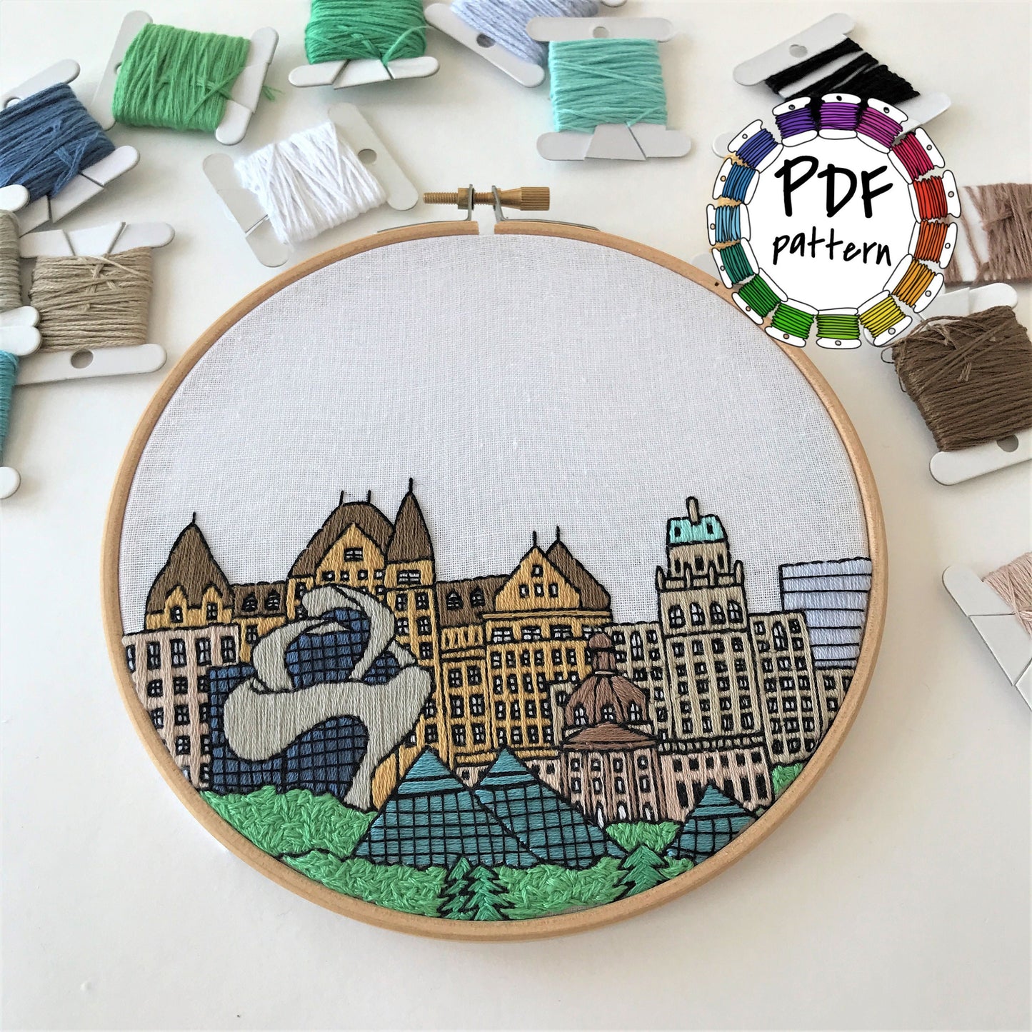 Edmonton, Canada, Cityscape - Hand Embroidery Pattern (PDF)