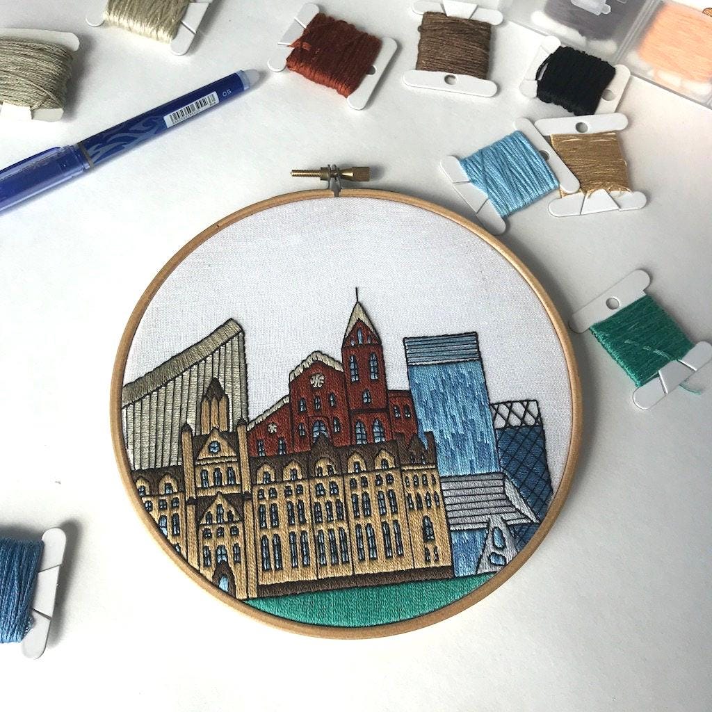 Manchester, United Kingdom, Cityscape - Hand Embroidery Pattern (PDF)