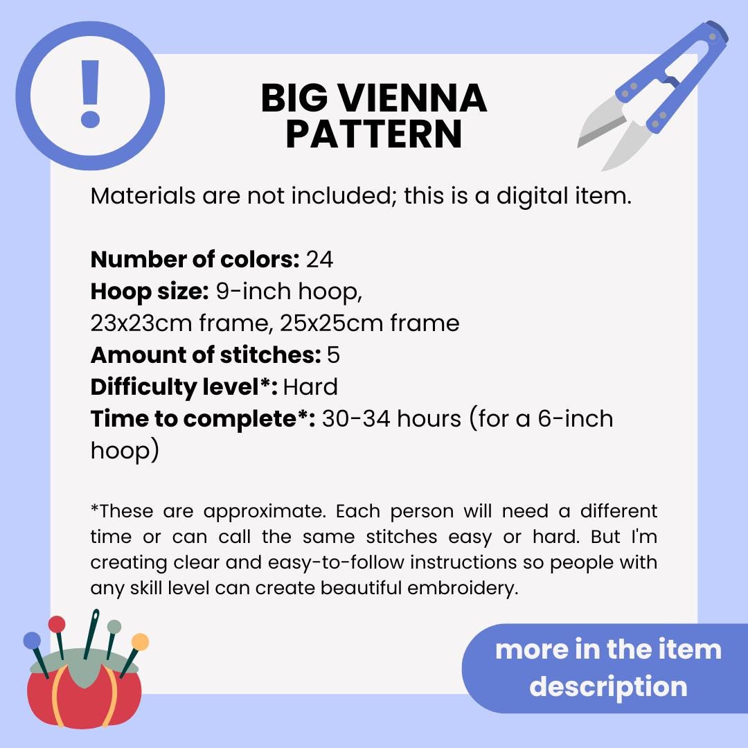 Vienna, Austria, Advanced version - Hand Embroidery Pattern (PDF)