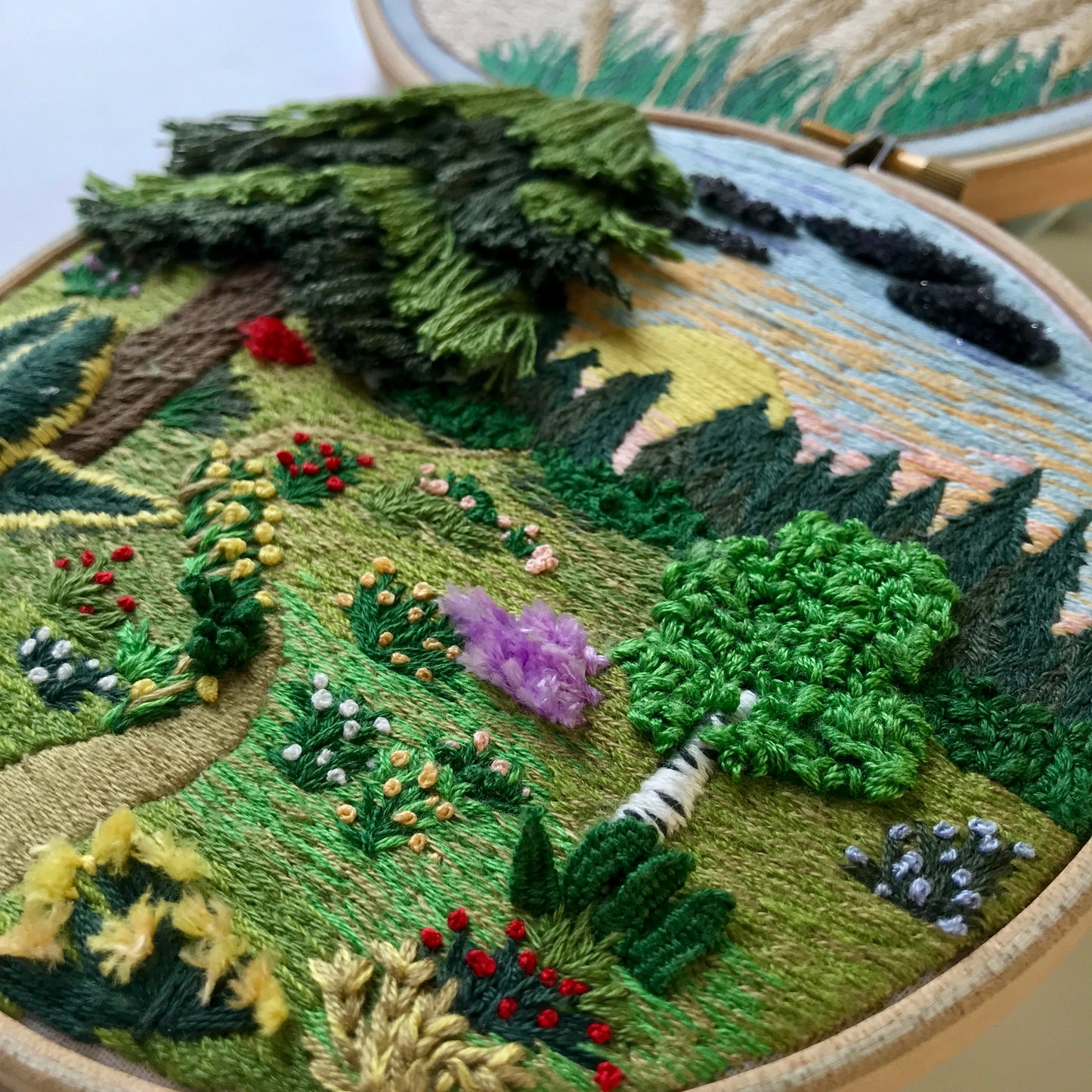 Forest Landscape with 3D elements - Hand Embroidery Pattern (PDF)