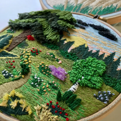 Forest Landscape with 3D elements - Hand Embroidery Pattern (PDF)