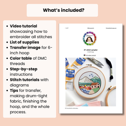 21 Stitch Sampler - Hand Embroidery Pattern (PDF)