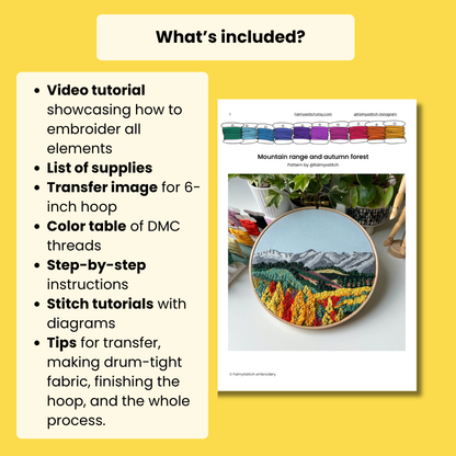 Mountain range in Fall, Landscape - Hand Embroidery Pattern (PDF)