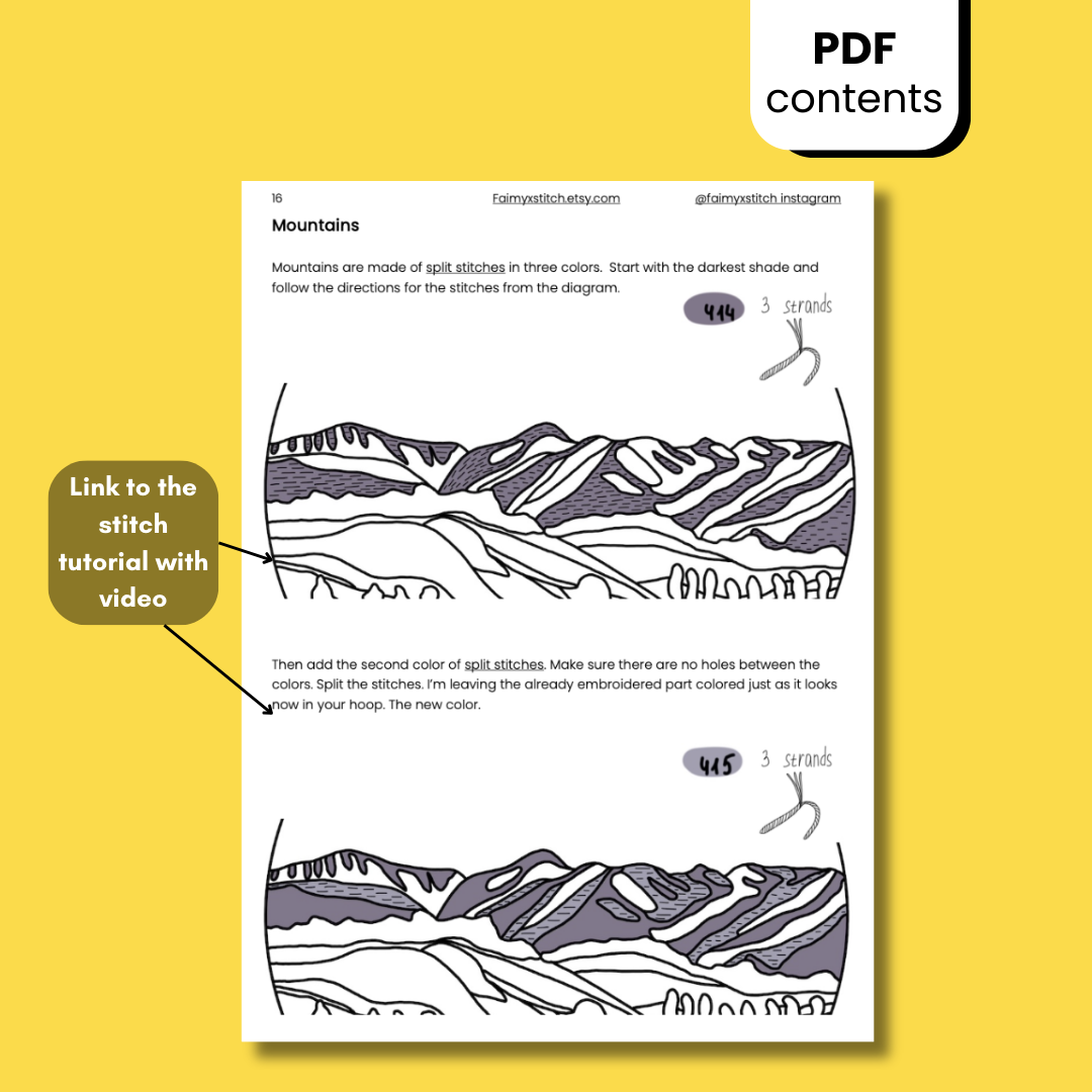 Mountain range in Fall, Landscape - Hand Embroidery Pattern (PDF)