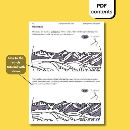 Mountain range in Fall, Landscape - Hand Embroidery Pattern (PDF)