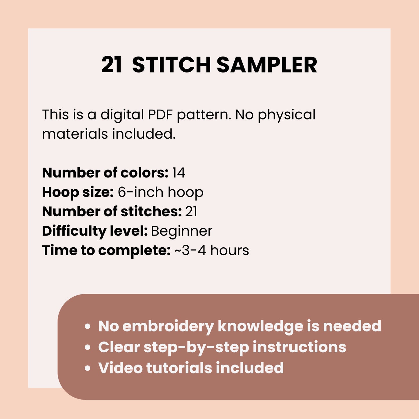 21 Stitch Sampler - Hand Embroidery Pattern (PDF)