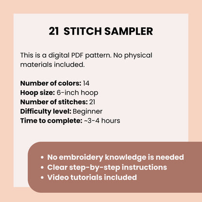 21 Stitch Sampler - Hand Embroidery Pattern (PDF)
