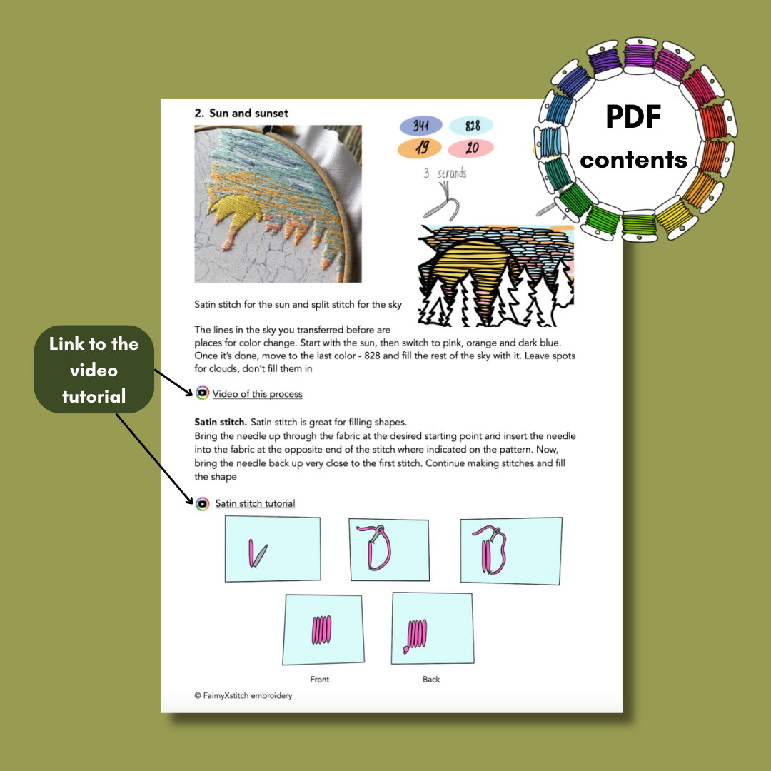 Forest Landscape with 3D elements - Hand Embroidery Pattern (PDF)