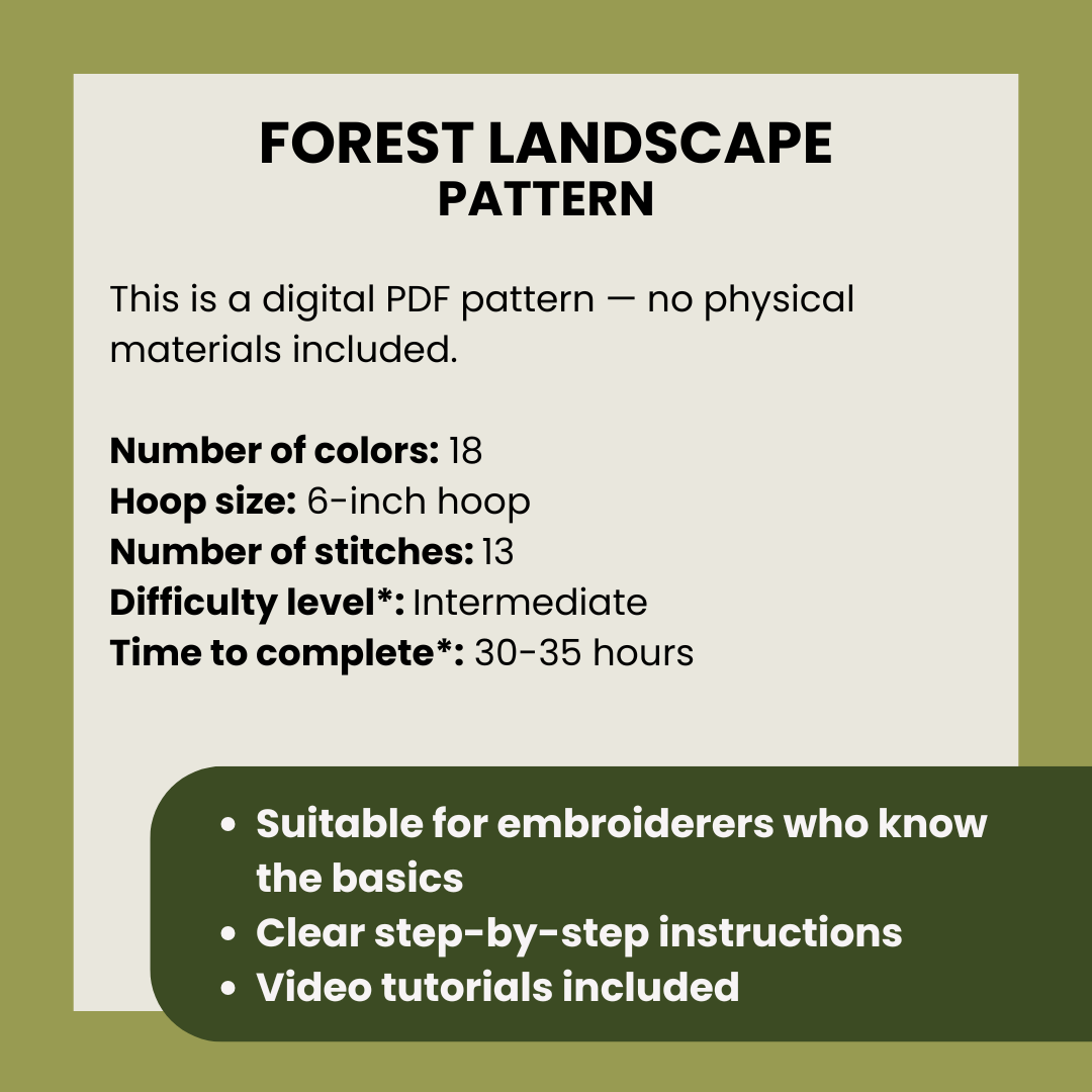Forest Landscape with 3D elements - Hand Embroidery Pattern (PDF)