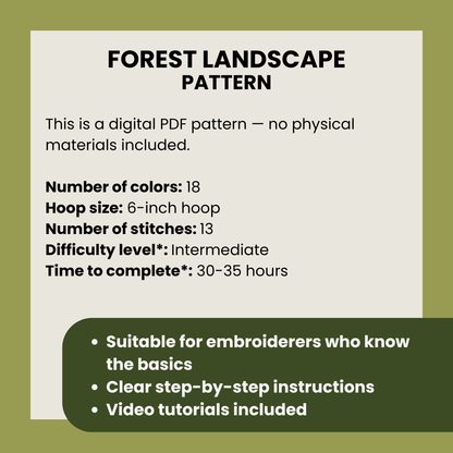 Forest Landscape with 3D elements - Hand Embroidery Pattern (PDF)