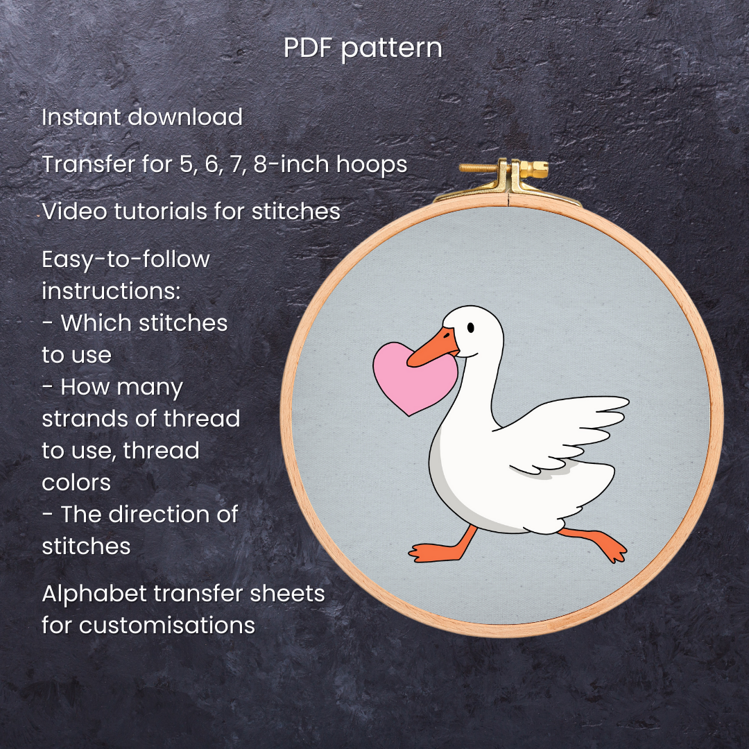 Valentine Goose with a heart - Hand Embroidery Pattern (PDF) faimyxstitch.com