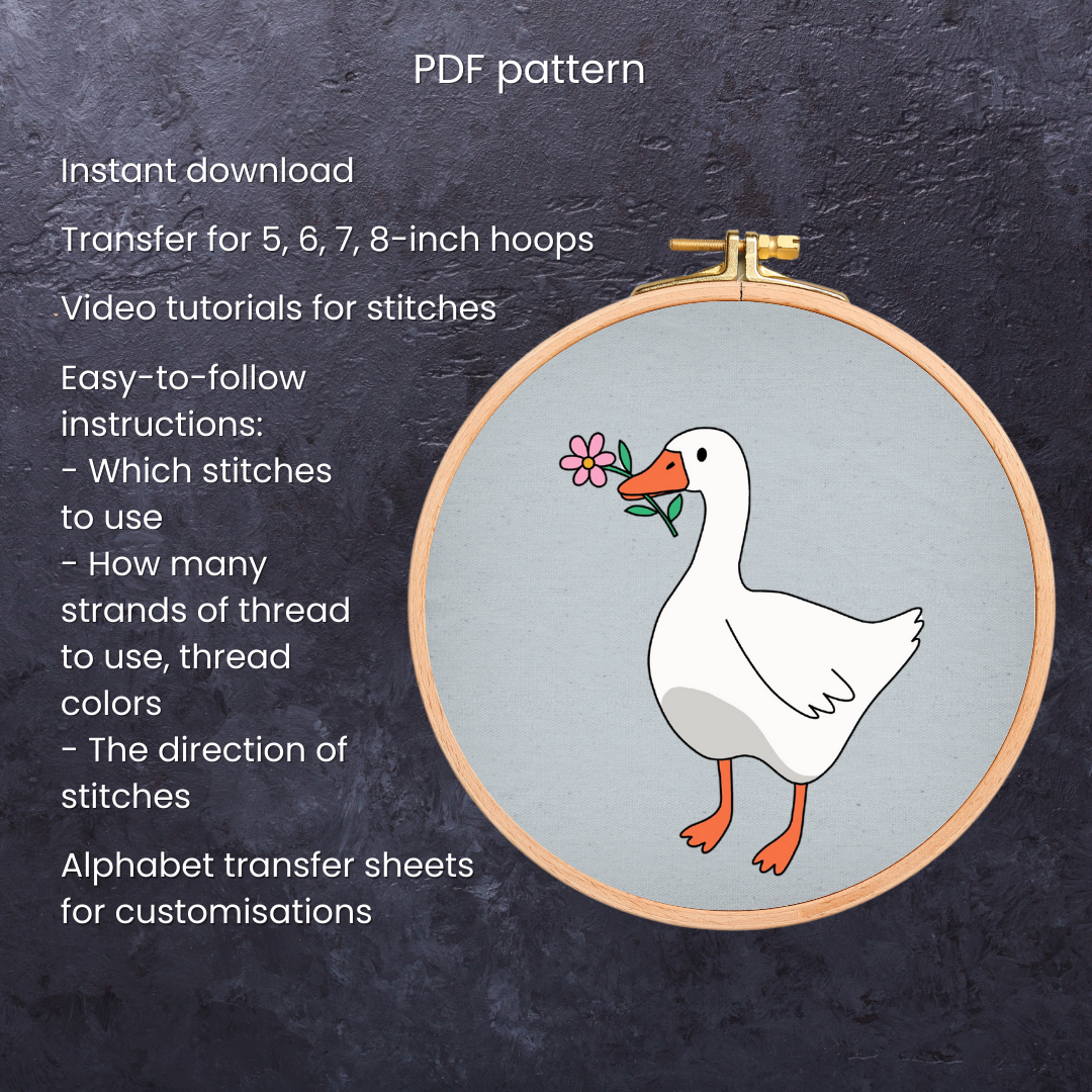 Valentine Goose with a flower - Hand Embroidery Pattern (PDF) faimyxstitch.com